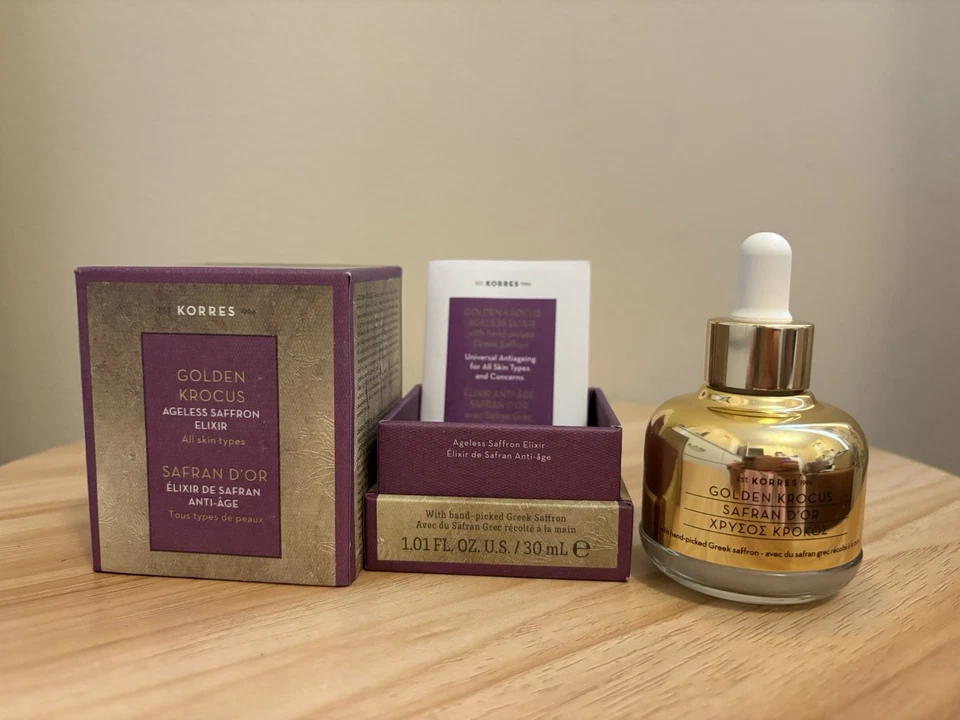 Korres Golden Krocus Ageless Saffron Elixir 1.01 Fl oz. 30mL Face Serum Opened - Image 1 of 4