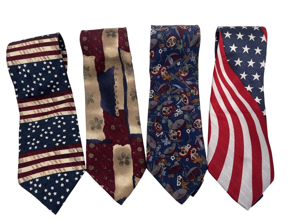 Vintage USA Flag Tie Lot Mens Silk Patriotic Americana Boulder XMI Max Raab 90s - Image 1 of 4