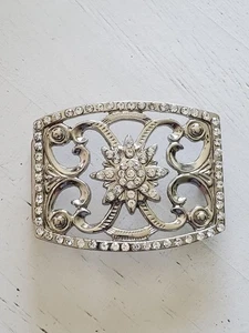 Rectangular Cutout Flower Metal Rhinestone Belt Buckle Retro Hippie Boho Country - Picture 1 of 4