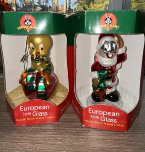 2001 Looney Tunes Adornos de Navidad Estilo Europeo Vidrio Bugs Bunny & Piolín - Imagen 1 de 14