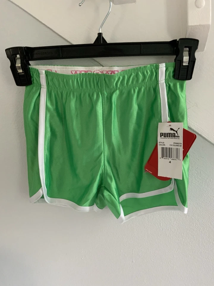 Shorts de ginástica de corrida feminino PUMA malha atlética logotipo verde elástico tamanho 4 - Imagem 1 de 3