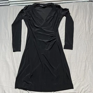 Norma Kamali Womens Medium Black Faux Wrap Long Sleeve Knee Length Dress Bodycon - Picture 1 of 13