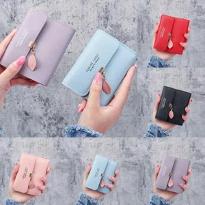 Real Leather Coin Card Holder Wallet for Women Ladies Short Coin Purse D3P7 - Picture 1 of 13