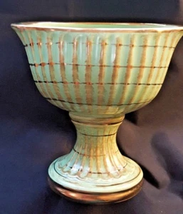 Vaso ceramica scafo vintage urna fantasia turchese blu oro USA smerlato 15 1957 - Foto 1 di 7