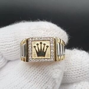 1CTRoun Lab Created Diament Męski pierścionek z koroną Rolex 14K Dwukolorowy pozłacany
