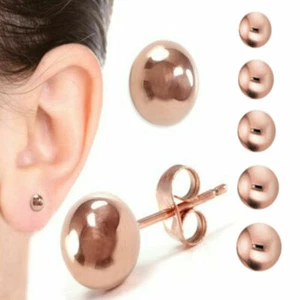 Elegant Timeless Piece Ball Beads Rose Gold Filled Stainless Steel Stud Earrings - Picture 1 of 9
