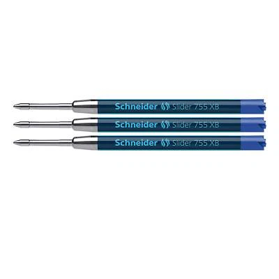 3 x Schneider Slider 755 Kugelschreiberminen XB blau Großraummine im G2-Format