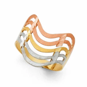 14k Real Solid Tricolor Gold 15 mm Seven Day Semanario Ring Anillo Oro Solido - Picture 1 of 3
