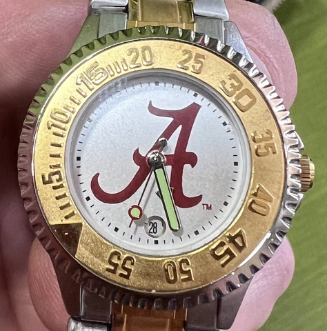 NWOT ALABAMA Football Crimson Tide Unisex Watch w/Date Stainless Band needs batt Cover