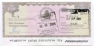 Zimbabwe 1 000 Dollar Travellers Cheque Pick 15 Error - Double MICR Overprint - Image 1 of 4