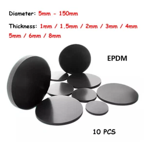 10pc Dia 5mm-150mm EPDM Rubber Discs Solid Round Plate Damping Flat Seal 1mm-8mm - Picture 1 of 6