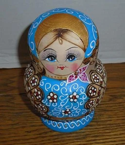 10 pcs Russian Matryoshka Gold Crown Nesting Dolls - Picture 1 of 9