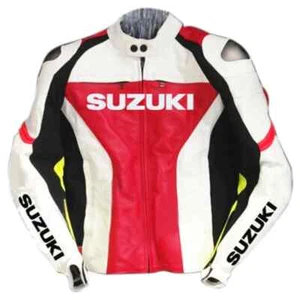 Motorcycle SUZUKI Leather Jacket MEN Motorbike Riding Jacket All Sizes Available - Picture 1 of 3