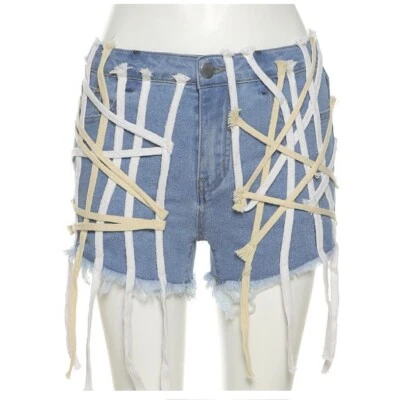 Nuevo Mujeres Verano Básico Borla Cuerda Bolsillo Denim Pantalones Cortos Ropa de Calle Trajes #PT  Foto 1 de 4