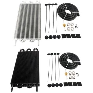 6 Row Universal Remote Fin Transmission Oil Cooler Kit Black - Picture 1 of 6