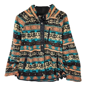 Womens XL Aztec Print Cozy Warm Fleece Jacket Western Button Down Casual Zeagoo - Picture 1 of 6