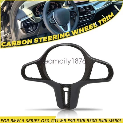New Carbon Fiber Steering Wheel Trim Cover For BMW 5 Series 530i 530d 540i M550i - Image 1 of 4