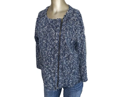 Chaqueta Blazer para Mujer a.n.a Azul Blanco Tejida Dobladillo Crudo Cremallera Talla XL Moto Clásica Foto 1 de 4