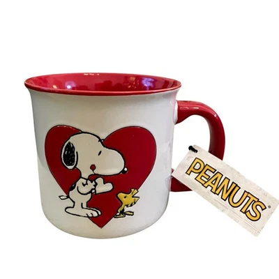 Peanuts Snoopy & Woodstock Valentine's Day Ceramic Mug 21 oz Red Heart New - Image 1 of 4
