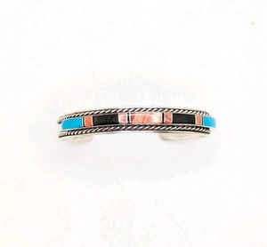 Vintage Navajo B. Yazzie Sterling Silver Multi-Stone Cuff Bracelet 6" - Picture 1 of 9