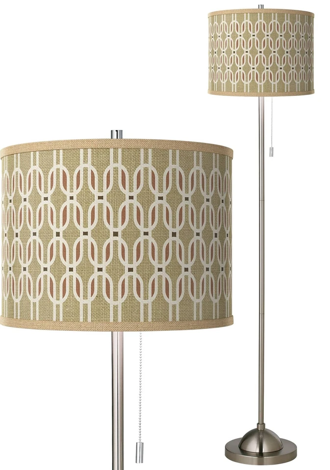 Lámpara de pie rústica Mod Giclee pantalla brillante en cadena de tracción de níquel cepillado Foto 1 de 4