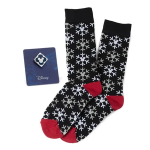 Disney Mickey Mouse Snow Black Sock and Mickey Blue Lapel Pin Gift Set - Picture 1 of 8