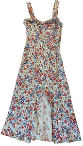 Zara Woman’s Midikleid Leinenmischung Rüschen Blumen Mehrfarbig Small Ärmellos - Bild 1 von 12