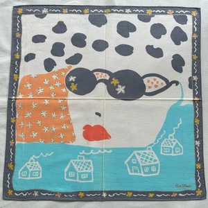 Per Spook Handkerchief VTG Fabric Woven Abstract Art Face Woman~Home Scarf 20" - Picture 1 of 3