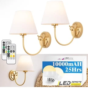 Remote Control Dimmable LED Wall Sconce Set/2 Rechargeable Battery Operated - Picture 1 of 9