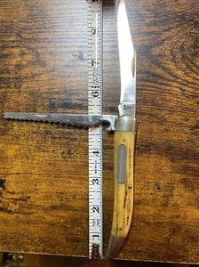 Vintage QUEEN STEEL #46 Fisherman’s Knife Winterbottom Bovine Bone Handles - Picture 1 of 11