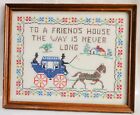 vintage CROSS STITCH SAMPLER To Friend's Home is Never Long horse carriage NICE