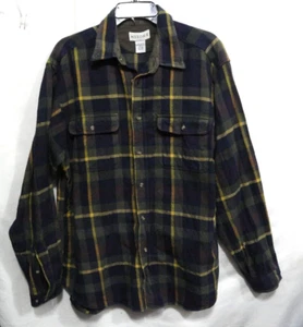 Merona Plaid Flannel Thick Outdoor Blue Green Purple Button Down Mens Size Large - Picture 1 of 8