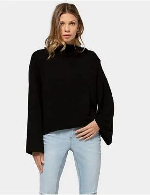 Peace Love World Jersey Knit "Tabby" Hoodie w/ Back Pleat Detail Black New - Image 1 of 4