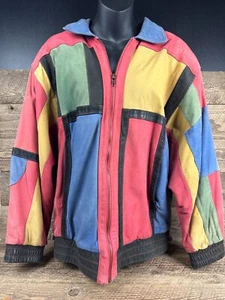 Vintage 80s Multi-Color Patchwork Suede Leather Bomber Jacket Ricardo For Tibor - Picture 1 of 18