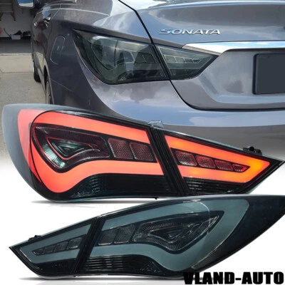 Pair Fits Hyundai 2011-2014 Sonata Smoked Tail Lights with LED DRL Rear Lamps - Image 1 of 4