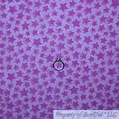 BonEful Fabric FQ Cotton Quilt Purple Star Gold Metallic Tone Tonal US Baby Girl - Image 1 of 4