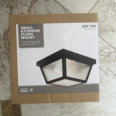 Exterior Flush Mount Lighting 9x5  Ceiling 2-Light Bulb Black/Translucent Glass - Image 1 of 4