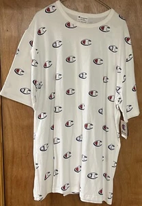 Champion Heritage All Over Logo T Shirt White Unisex Size XXL 2XL New With Tags - Picture 1 of 1