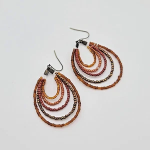 Multi-tone Brown & Metallic Copper Layered Seed Bead Dangling Earrings - Picture 1 of 5