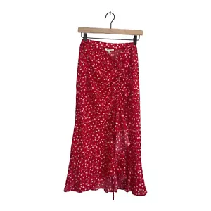NWT Max Studio Red Floral Ruffle Hem High Low Skirt Size Large - Picture 1 of 15
