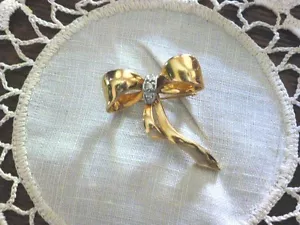Vintage 14Kt Yellow Gold And Diamond Bow Pin, Original Owner, Ca. 1980's - Picture 1 of 5