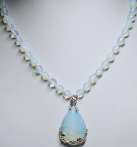 8mm Faceted SriLanka Moonstone Gems Round Beads White Pendant Necklace 18" - Picture 1 of 12