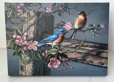 LED Light Up Canvas Wall Art  8.25” x 6” Bluebirds on Fence EUC - Image 1 of 4