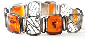 SILBER DESIGN ARMBAND ° 835 / ooo °  Art Deco ° Fischland ° BERNSTEIN ° AMBER ° - Picture 1 of 12