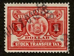 New York State Revenue Stock Transfer Tax $1 Red 1922 (1926 Cancel) - Picture 1 of 3