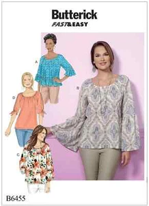 Butterick Sewing Pattern 6455 Misses 16-26 Easy Loose Tops Tunic Raglan Sleeves - Picture 1 of 10