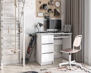 Shefa Line CINA Computer Desk 90x50 cm, Workstation with 3 Drawers, white - Picture 1 of 6