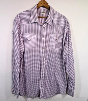 J Peterman Gingham Western Snap Button Shirt L/S Light Purple White Size L - Image 1 of 4