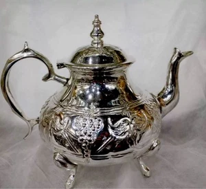 Moroccan Handmade Silver Big Teapot, Elegant Engraved Design For Tea Serving - Picture 1 of 11
