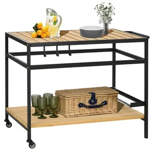 Carro de Servicio, Barbacoa Trolley con 2 Estantes, Gancho para Jardín, Balcón, Naturaleza - Imagen 1 de 6